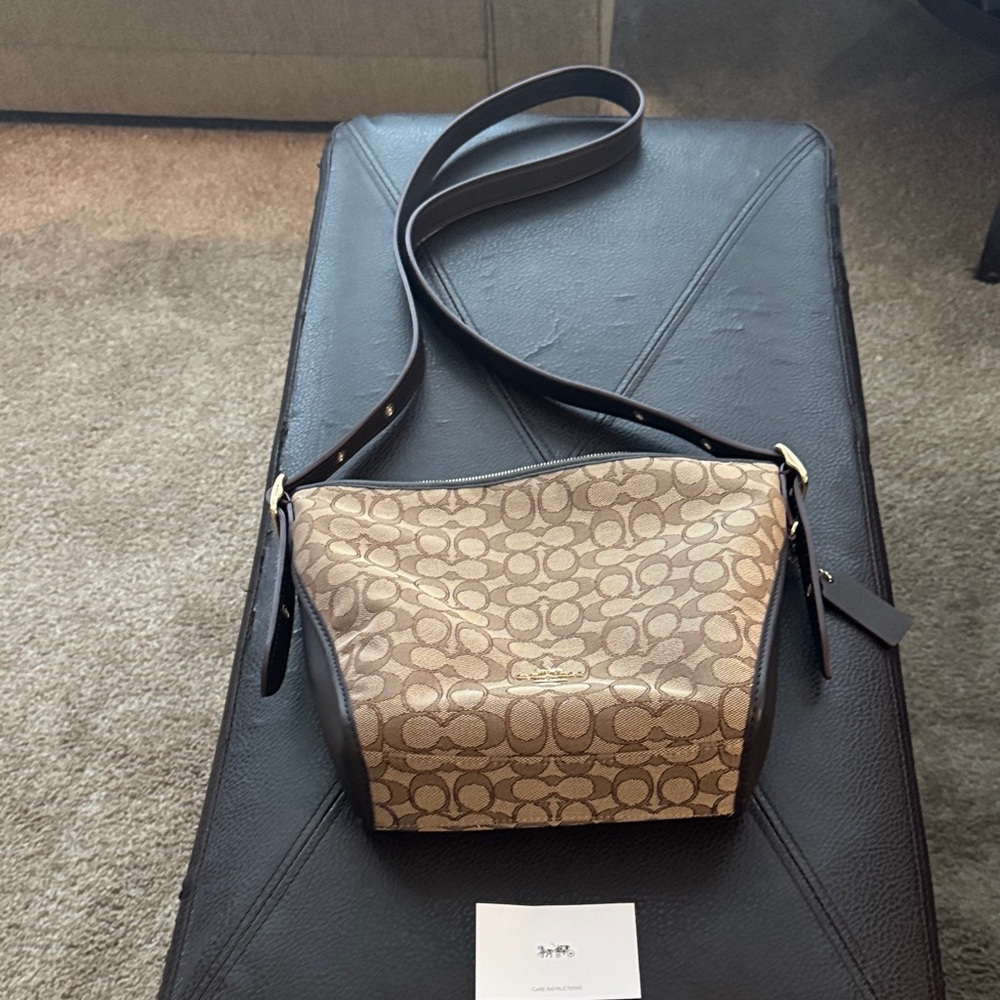 Coach Tan and Brown Signature Shoulder Bag